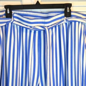 AnyBody Yarn Dyed Textured Jersey Tapered Leg Pant w/Tie 2X QVC Blue White Strp